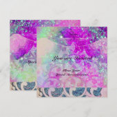 抽象的な波 ブルー、パープル ピンク ウェディングパーティー 招待状 (正面/裏面)