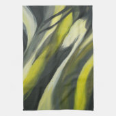 抽象的な流れ-黄色い灰色 キッチンタオル (縦)
