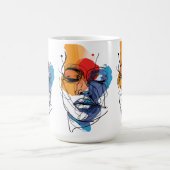 抽象的な流動線の顔アート コーヒーマグカップ (中央)