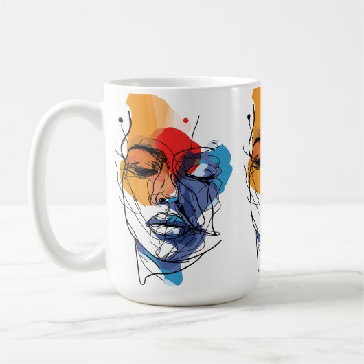 抽象的な流動線の顔アート コーヒーマグカップ (左)
