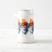 抽象的な流動線の顔アート ビールジョッキ (正面左)
