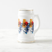 抽象的な流動線の顔アート ビールジョッキ (正面右)