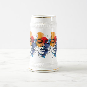 抽象的な流動線の顔アート ビールジョッキ