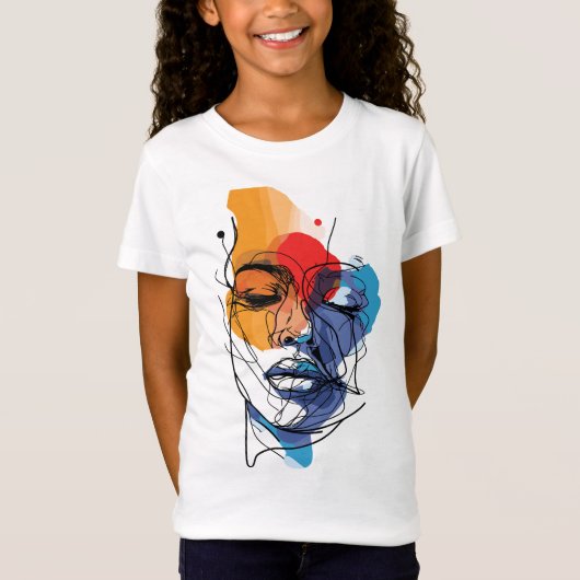 抽象的な流動線の顔アート Tシャツ (正面)
