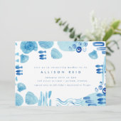 抽象的な海の青い貝殻の海の少年ベビーシャワー 招待状 (スタンド正面)