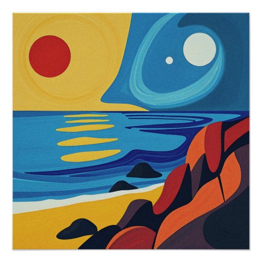 抽象的な海の風景アート ポスター (正面)