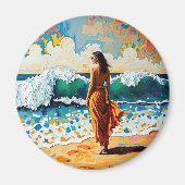 抽象的な海岸芸術 女性のビーチ マグネット (正面)