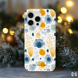 抽象的な海洋の花開き - ネイビーとマスタードの海 iPhone 15 PRO MAXケース