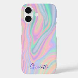 抽象的な液体の虹色のパステルカラー。名前を追加 iPhone 16ケース