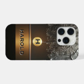 💫 抽象的な液体金属の流れ ゴールデンスフィア ラグジュアリー iPhoneケース (裏面横)