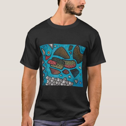 抽象的な淡水魚 虹鱒 オイルペイント Tシャツ (正面)