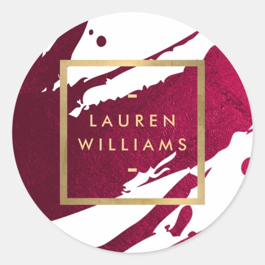 抽象的な深紅の筆致 ラウンドシール (正面)