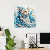 抽象的な渦巻き模様の猫 ポスター (ホームオフィス)