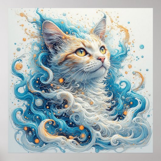 抽象的な渦巻き模様の猫 ポスター (正面)