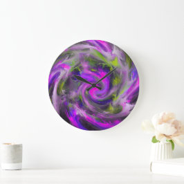 抽象的な渦巻く紫色のペイントアート作品 ラージ壁時計
