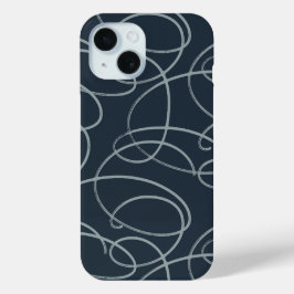 抽象的な渦巻く蔦 | ミニマリスト ラインアート ネイビー iPhone 15ケース