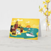 抽象的な港町 カード (黄色い花)