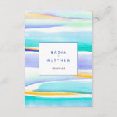 抽象的な潮のライン 青 黄 結婚式 QRコード エンクロージャーカード (正面)