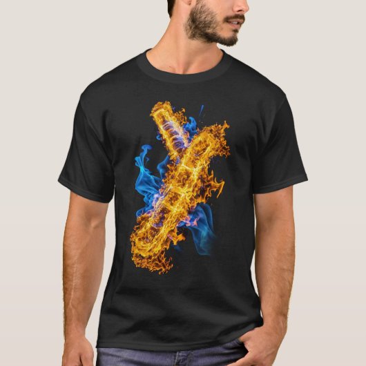 抽象的な炎と氷の元素魔法の衝突 ゲーマー Tシャツ (正面)