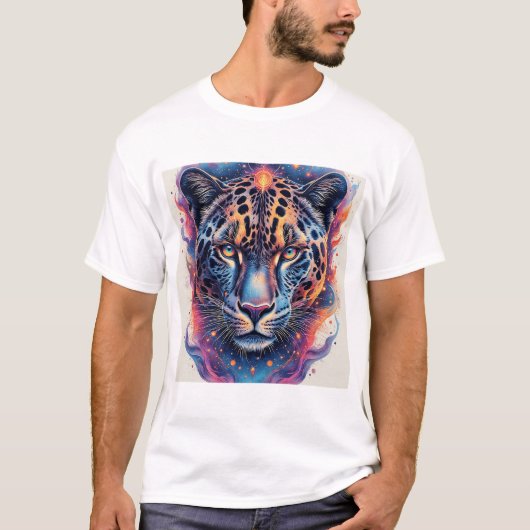 抽象的な炎の要素を取り入れたパンサーの肖像 Tシャツ (正面)