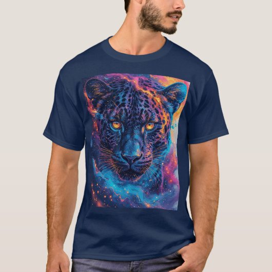 抽象的な炎の要素を取り入れたパンサーの肖像 Tシャツ (正面)
