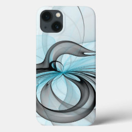 抽象的な無煙炭灰色のブルーモダン・フラクタルアート iPhone 13ケース
