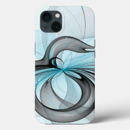 抽象的な無煙炭灰色のブルーモダン・フラクタルアート iPhone 13ケース