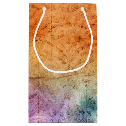 抽象的な焦茶色の紫のダマスク模様のアルコールインク スモールペーパーバッグ (裏面)