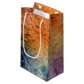 抽象的な焦茶色の紫のダマスク模様のアルコールインク スモールペーパーバッグ (正面アングル)