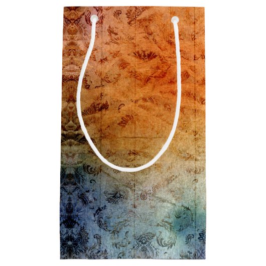 抽象的な焦茶色の紫のダマスク模様のアルコールインク スモールペーパーバッグ (正面)