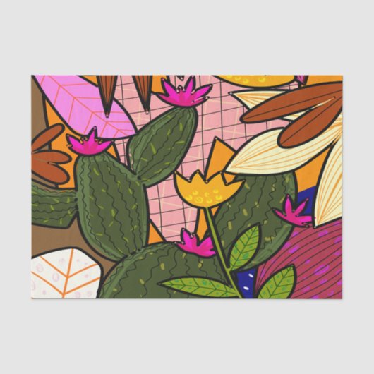 抽象的な熱帯の葉と花   薄葉紙 (正面)