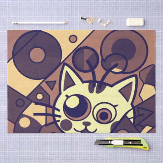 抽象的な猫のアート ブラウン ベージュ 薄葉紙 (クラフト)