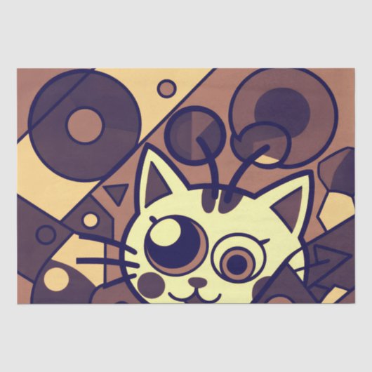 抽象的な猫のアート ブラウン ベージュ 薄葉紙 (正面)