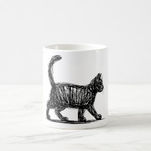 抽象的な猫の線画 ミニマリストな落書き猫 モダン コーヒーマグカップ