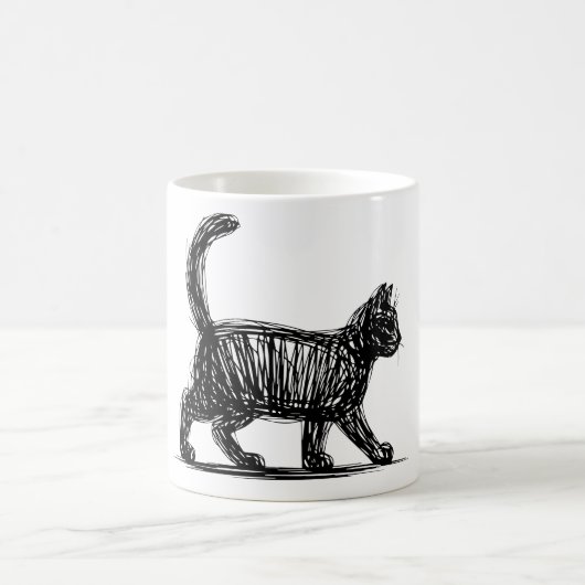 抽象的な猫の線画 ミニマリストな落書き猫 モダン コーヒーマグカップ (中央)
