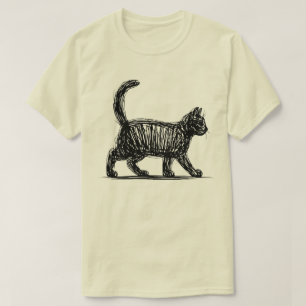 抽象的な猫の線画 ミニマリストな落書き猫 モダン Tシャツ