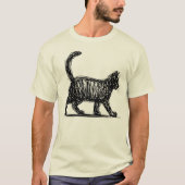 抽象的な猫の線画 ミニマリストな落書き猫 モダン Tシャツ (正面)