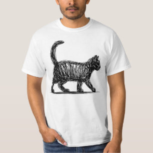 抽象的な猫の線画 ミニマリストな落書き猫 モダン Tシャツ