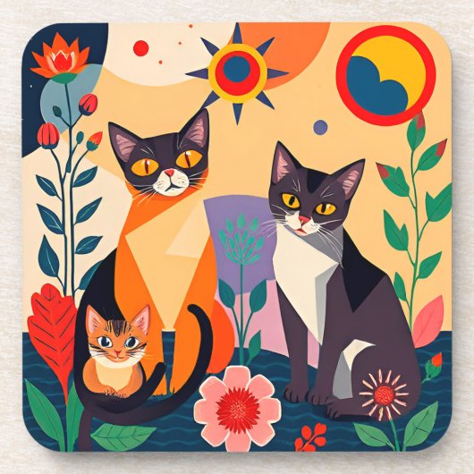 抽象的な猫の芸術表現 コースター (正面)