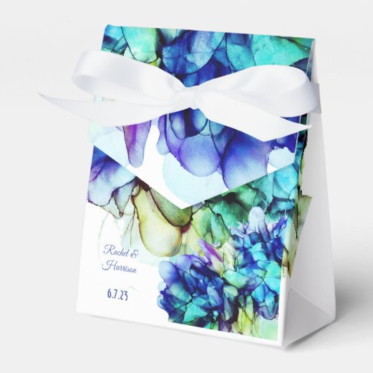 抽象的な現代の青とターコイズブルーの幻想的なアート フェイバーボックス (正面サイド)