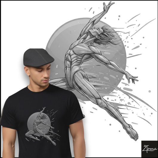 抽象的な男性ダンサーのネオン飛躍フィギュア Tシャツ