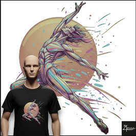 抽象的な男性ダンサーのネオン飛躍フィギュア Tシャツ