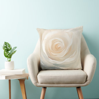 抽象的な白バラの花の絵画 クッション