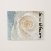 抽象的な白バラの花の絵画 ジグソーパズル (横)