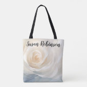 抽象的な白バラの花の絵画 トートバッグ (裏面)