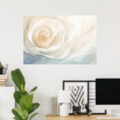 抽象的な白バラの花の絵画 ポスター (ホームオフィス)