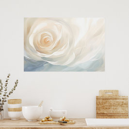 抽象的な白バラの花の絵画 ポスター