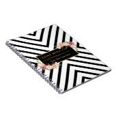 抽象的な白黒のストライプおよび花の金ゴールドフレーム ノートブック (右側)