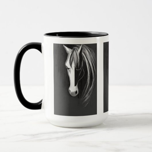 抽象的な白黒の馬 マグカップ (左)