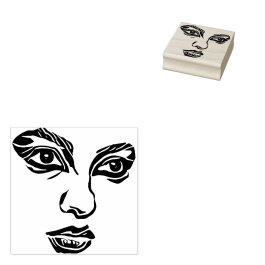 抽象的な目と唇 女性の顔の美しさ オリジナルアート ラバースタンプ (押印)